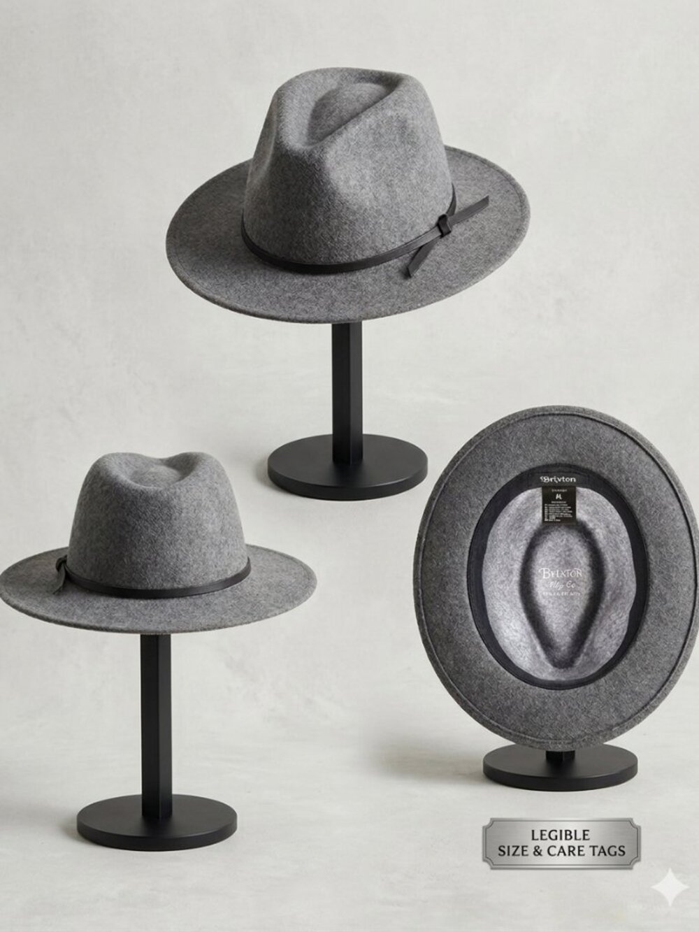 Pristine Brixton Wesley Wool Fedora - Heather Grey - Size M (58cm)